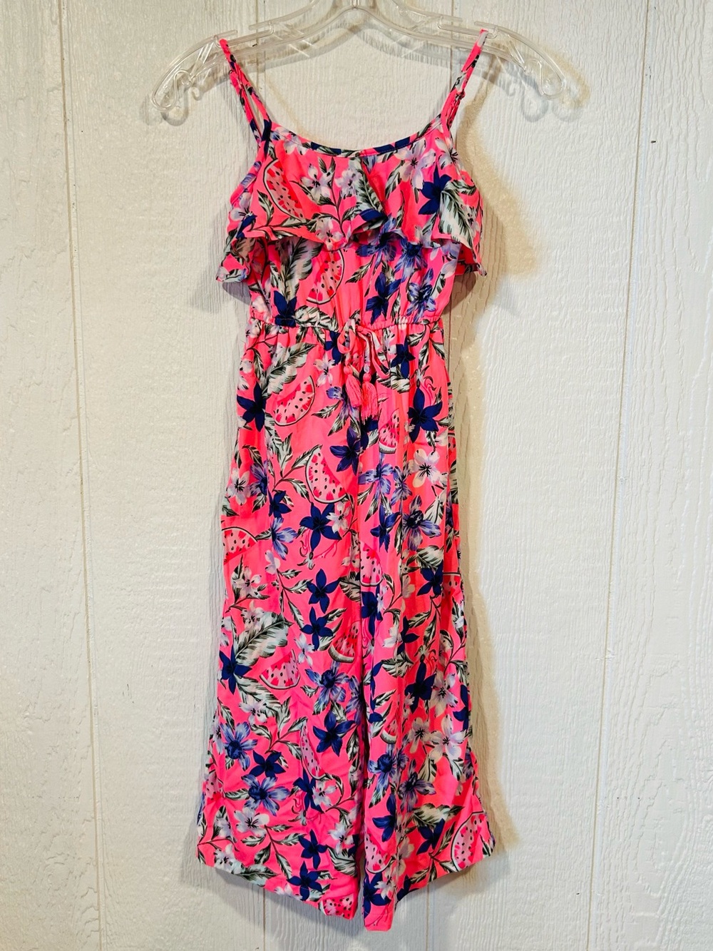 Girls Japna Kids Bright Pink Floral Strap Jumpsuit Romper